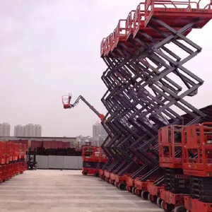 Plateforme élévatrice à ciseaux autopropulsée électrique de 300 kg, 6 m à 14 m, certifiée CE, hydraulique, en acier au carbone, pieds pliants, étanche, capacité de 2 personnes - Product Image 4