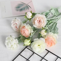 Murah grosir buket bunga Ranunculus mawar buatan 3 kepala sutra untuk dekorasi rumah pernikahan