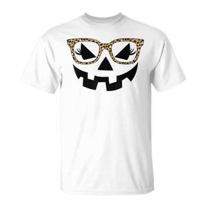 T-shirt Jack O Lantern Face Pumpkin Halloween Leopard Print Glasses - Product Image 1