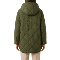 Veste matelassée longue pour femme en peau de mouton olive, à capuche, zippée, légère, chaude, avec poches, motif 3D, pour l'hiver