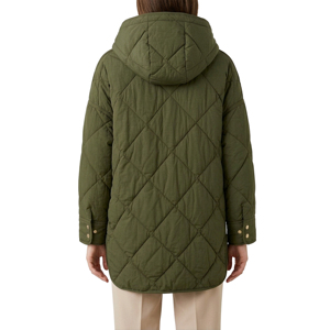 Blouson matelassé léger et chaud pour femme, couleur olive, à capuche, zippé, avec poches, motif 3D, vêtement d'extérieur personnalisé pour l'hiver - Product Image 3
