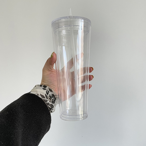 Bicchieri in Plastica Trasparente a Doppia Parete Stile Globo di Neve da 24 oz USA, Tumbler Acrilico con Foro sul Fondo, Coperchio Colorato e Tappo - Product Image 2