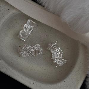 S925 Pure Silver Hollow Lace <b>Flower</b> Ring High-End Retro INS Style Layered Geometric Platinum Jewelry with <b>Sweet</b> Niche Design - Product Image 2