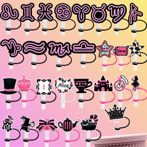 8mm Venta caliente San Valentín al por mayor <span class=keywords><strong>Kawaii</strong></span> creativo reutilizable varios estilos logotipo Rosa botella <span class=keywords><strong>de</strong></span> <span class=keywords><strong>agua</strong></span> silicona paja Toppers - Product Image 1