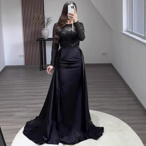 Rose Gold <b>Sequined</b> Long Sleeve Evening Gown Empire Waist Sweetheart Neckline Satin Fishtail Dress For Formal Events - Product Image 5