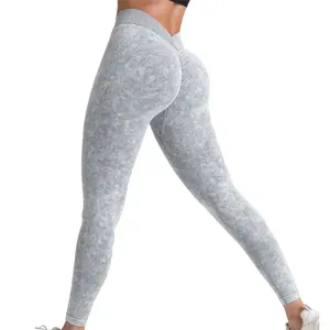 Yoga pantolonları egzersiz V geri yüksek bel spor Fitness spor kadın spor pantolon popo kaldırma Yoga tayt