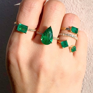 แหวนเงินแท้ 925 ประดับพลอยสังเคราะห์ทรงรีสีเขียวมรกต แหวนเงินแฟชั่น แหวนหมั้น - Product Image 6