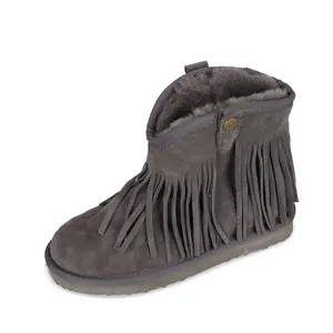 New design flat Australia double face sheepskin fur ladies tassel winter ankle snow boots