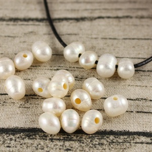 FWP009 קדח חור גדול 9-10 מ\"מ פנינה טבעית של מים מתוקים לעור, חרוזי חור גדול, חרוזי פנינה עם חור גדול - Product Image 4