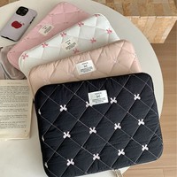 Étui pour ordinateur portable et tablette en polyester avec fermeture éclair et broderie losange mignonne pour jeunes, campus et voyages, 11/13/15 pouces