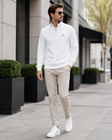 Cardigan d'hiver personnalisé pour homme, de luxe, décontracté, en maille 100 % coton, avec broderie, fermeture éclair quart, simple boutonnage, manches longues