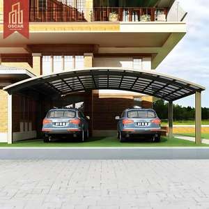 Portail de voie d'accès moderne à pente unique en aluminium avec structure cantilever et <span class=keywords><strong>bois</strong></span> traité sous pression pour parking de voiture - Product Image 1