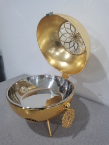 หรูหราขนาดใหญ่สแตนเลสสีทองทรงกลมการออกแบบอาหารอุ่นจาน Chafing สำหรับงานแต่งงานและบุฟเฟ่ต์ - Product Image 5