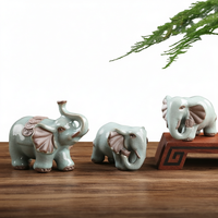 Ornement éléphant en céramique MSH Celadon frais, nouveau style chinois, petite taille - Décoration élégante pour table à thé, idéal pour un anniversaire &amp;   Anniversaire