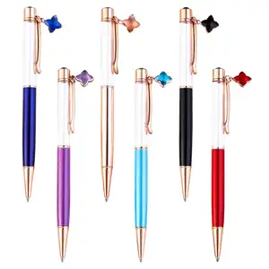 Popüler DIY boş kalem Glitter yüzen kristal kolye Metal Stylus tükenmez kalemler ile özel logo