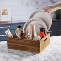 Support de rangement élégant en bois de haute qualité pour table à manger, avec compartiments divisés, idéal pour pique-nique en extérieur