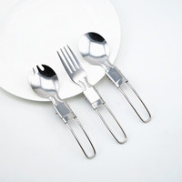 Ensemble de cuillères et fourchettes pliantes portables en acier inoxydable, pour le camping et l'extérieur, couleur argent, design ultraléger, couverts compacts