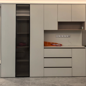 Buffet moderne simple en bois massif casier de stockage de vin de luxe armoire murale intégrée pour salle à manger maison pour le stockage de salon - Product Image 1