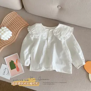 Ivy83624A 2022秋季新款女童韩版衬衫儿童长袖白色上衣0-6y女婴蕾丝娃娃领衬衫