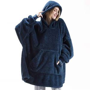 OEM High Quality Oversized Flannel Sherpa Wearable <strong>Hoodie</strong> Blanket Hooded Sweatshirt Blanket With Sleeves - Product Image 4