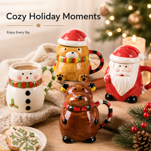 Taza <span class=keywords><strong>de</strong></span> Cerámica Navideña con Tapa, Linda Taza <span class=keywords><strong>de</strong></span> Café con Diseño <span class=keywords><strong>de</strong></span> Santa Claus, Muñeco <span class=keywords><strong>de</strong></span> Nieve, Reno y Oso, Regalo Navideño, Vajilla para el Hogar y la Cocina, Venta al por Mayor - Product Image 1