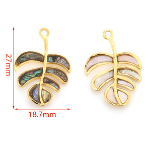 Pendentif en forme de feuille de tortue en coquillage naturel, plaqué en acier inoxydable, pour la fabrication de colliers, formes mixtes H1511 - Product Image 5
