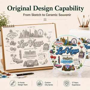 Assiette en céramique souvenir de <span class=keywords><strong>Las</strong></span> <span class=keywords><strong>Vegas</strong></span>, États-Unis, motif dessin animé des monuments de la ville, pour assiette décorative en céramique, personnalisable OEM ODM, vente en gros - Product Image 4