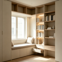 Banc de lecture rembourré écologique sur mesure avec étagère intégrée, meuble de rangement moderne à poser au sol pour salon et hôtel