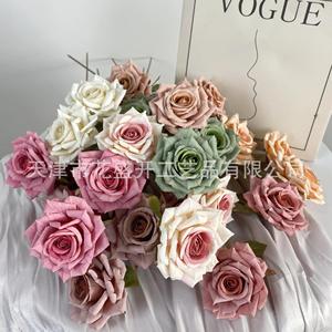 Artificial Roses <b>Silk</b> <b>Flower</b> High Simulation Wedding Decoration Props 3 Heads Cappuccino Color - Product Image 2