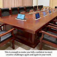 Table de conférence vidéo intelligente extensible sans papier avec élévateur de moniteur motorisé – Bureau moderne grand format multi-personnes en MDF écologique