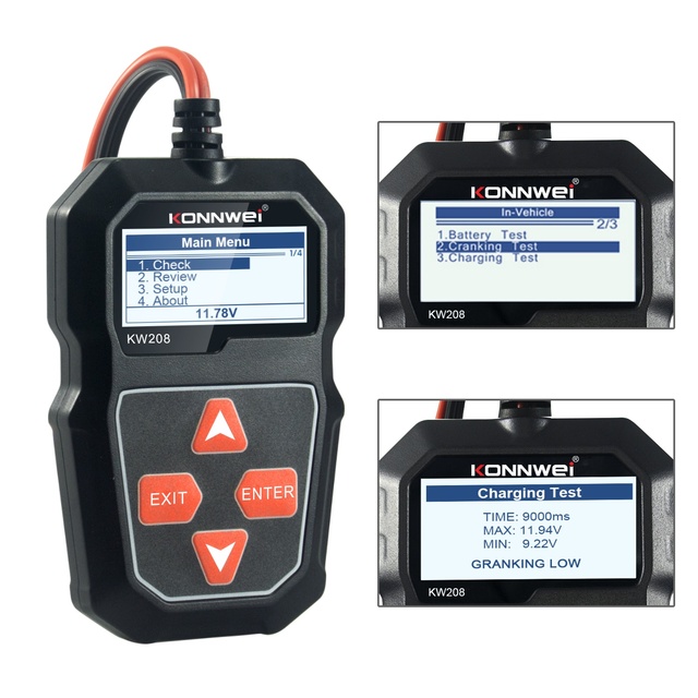 KONNWEI KW208 12V Battery Tester Starter Alternator Analyzer - Waveform Voltage Test for Car/Boat/Motorcycle