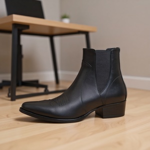 <span class=keywords><strong>Bottines</strong></span> <span class=keywords><strong>Chelsea</strong></span> classiques de luxe pour hommes en cuir <span class=keywords><strong>noir</strong></span> avec bout pointu pour augmenter la hauteur - Product Image 6