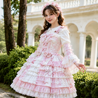 Jupe de princesse Lolita rose magnifique, style poupée, artisanat ancien et raffiné, robe de tous les jours, costume de cosplay pour fête d'anniversaire adulte