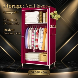 Moderner Kleiner Faltbarer Kleiderschrank 70x45x152cm mit Seitenreißverschluss, Verzinktem Stahlrahmen, Tragbarer Schrank für Kleine Räume, Wohnmöbel - Product Image 6