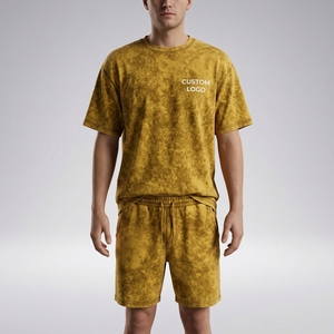 ชุดเซ็ตเสื้อยืดและกางเกงจ็อกเกอร์ลำลองพิมพ์ลายสีกรมท่าสำหรับผู้ชาย  ผ้าถักกันยับ  พร้อมปักโลโก้ตามสั่ง  สองชิ้น  แฟชั่นใหม่มาแรงสำหรับฤดูร้อน - Product Image 1