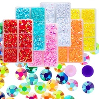 Kit de strass en résine AB à dos plat, 6 compartiments, pour la décoration DIY des ongles, des coques de téléphone et des bijoux