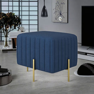 Otomana de Metal Cuadrada Tapizada en Terciopelo Azul de Estilo Moderno para Dormitorio o Sala de Estar de Hotel Contemporáneo SWT - Product Image 3