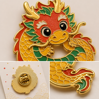 Broche Mignonne Dragon Chinois 3D en Émail Souple, Contour Doré, Bijoux du Nouvel An Chinois, Épingles de Revers, Badges Métalliques Personnalisés en Gros