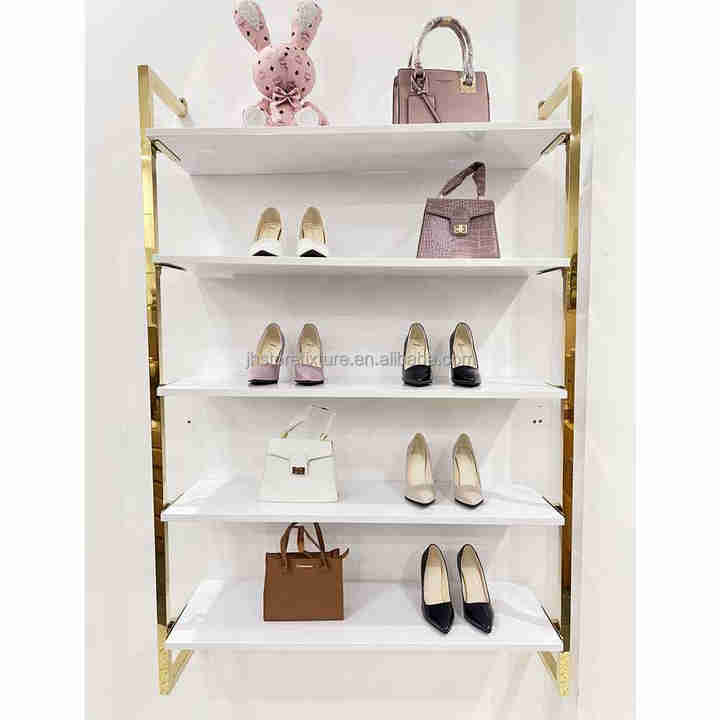 Gold Metal Shoe Window Display Rack