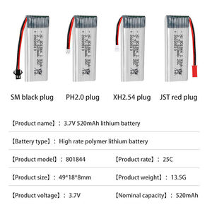 3.7V 520mAh Şarj Edilebilir Polimer Lityum Pil Paketi 801844 RC Uçaklar Helikopterler Drone'lar ve Kamera Oyuncakları için - Product Image 3
