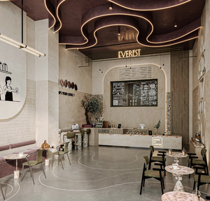 Mobiliario Rústico de Lujo para Cafeterías y Tiendas Minoristas |   Diseño de Interiores de Cafetería Modular con Madera Natural, Latón y Piedra, Listo para Usar - Product Image 1