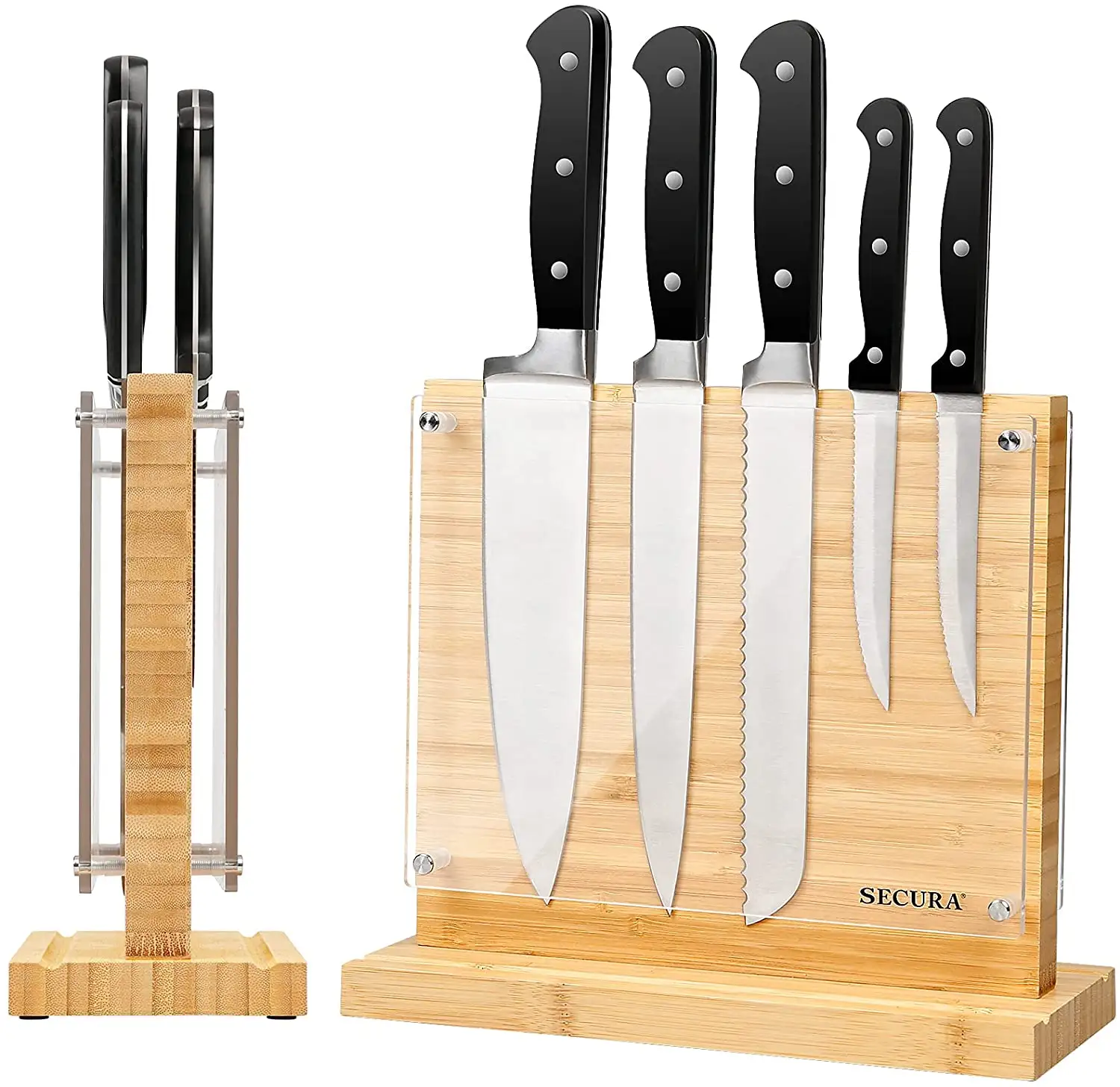 Wooden Magnetic Knife Block Double Side Knife Holder Bamboo Knife Stand Cutlery Display Rack for Kitchen