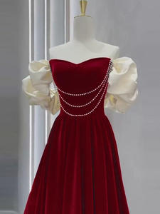 S2100L新作スリムフィットワインレッドショルダーロングセレブリティロングスカート売れ筋ウェディングカーモデルショーハイエンドイブニングドレス - Product Image 4