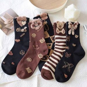 Wholesale Student Cotton <b>Socks</b> Custom Coffee Color Bear Leisure Match Tall Tube Breathable Women Winter <b>Socks</b> - Product Image 1