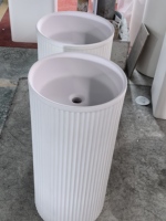Lavabo sanitaire en pierre artificielle blanche, lavabo sur pied, nouveau lavabo autoportant pour salle de bain