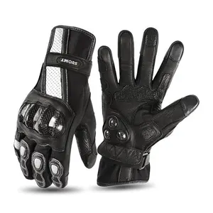 Gants d'équitation de moto de qualité supérieure hommes femmes doigt complet en cuir véritable gant de course de moto respirant rétro gants de chevalier
