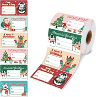 Etiquetas Adhesivas con Nombre para Regalos de Navidad, Rollo de Etiquetas Adhesivas Rectangulares con Diseño de Dibujos Animados de Papá Noel, Renos y Pingüinos para Sobres