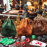 Sac à dés en cuir véritable avec serrure Sac en cuir de vachette Dnd Table Top Gaming D20 Board Games Graved Leather Dice Storage Pocket Bag