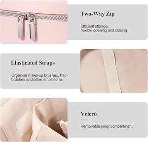 Women Portable <b>Makeup</b> Organizer PU Leather Zipper <b>Large</b> Capacity Pebble Pattern Storage <b>Bag</b> Removable Dividers Travel Handle - Product Image 3