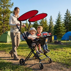 Carrito Doble para Bebés JXB a Precio Económico, con 4 Ruedas <span class=keywords><strong>de</strong></span> Goma, Plegado Rápido y Pedal Ajustable - Product Image 6